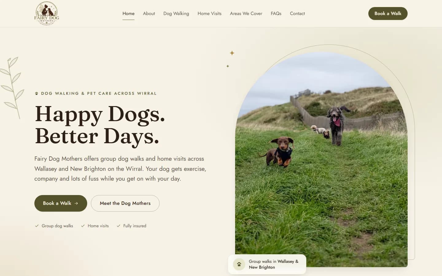 Fairy Dog Mothers homepage on desktop