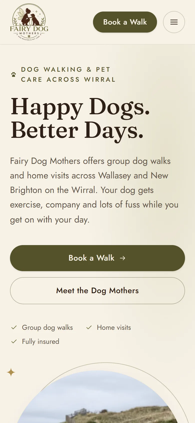 Fairy Dog Mothers homepage on mobile